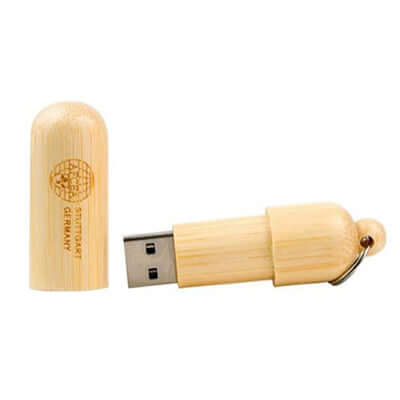 Cylinder-shaped Wooden USB Drive with magnetic closure made from bamboo, ideal corporate gift.