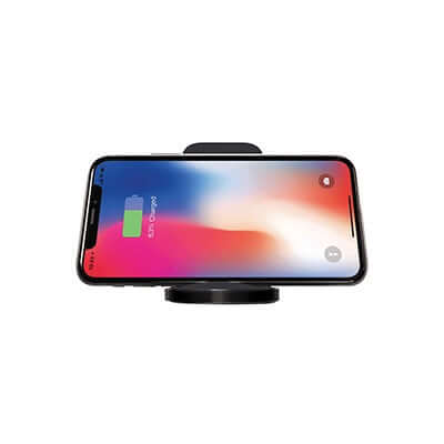Verbatim 66096 15W Dual Coil Wireless Charger with smartphone charging in vertical position.