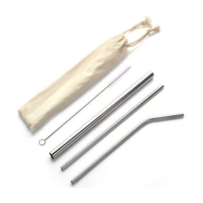 4 Pieces Stainless Steel Straw Set with a pouch and cleaning brush for sustainable sipping
