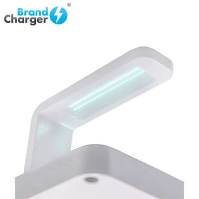 BrandCharger Apollo UV Sterilizer Wireless Charger with UV light for sterilization and wireless charging.