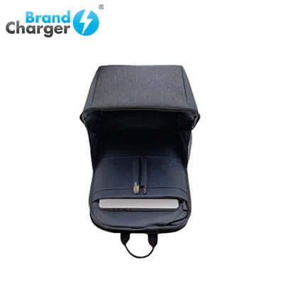 BrandCharger Phantom Lite Backpack open view showcasing sleek storage design and modern fabric.