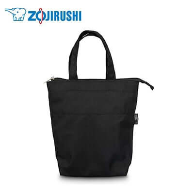 Image of the black tote bag included in the ZOJIRUSHI Stainless Steel Food Jar Set 0.75L.
