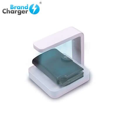 BrandCharger Apollo UV Sterilizer Wireless Charger sanitizing a wallet for a clean lifestyle.