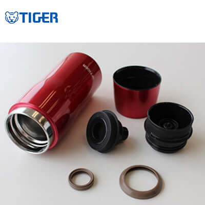 Tiger Stainless Steel Thermal Bottle MJD-A with inner components and lid parts for easy cleaning.