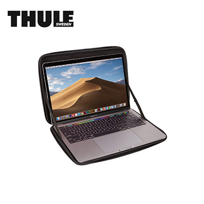 Thule Gauntlet Macbook Pro Sleeve open, showcasing rugged design for MacBook protection and in-case usability.
