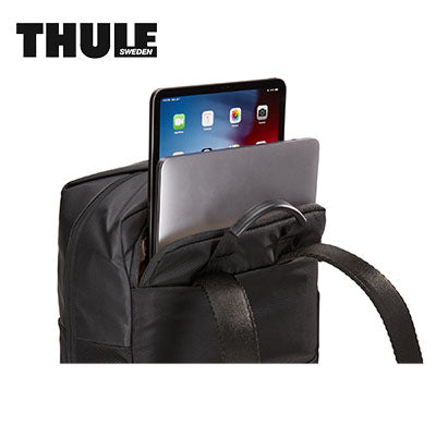 Thule Spira Backpack showcasing a laptop and tablet in a padded compartment, ideal for corporate gift.