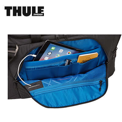 Thule Crossover 2 Duffel Bag 44L interior with organized compartments for electronics and accessories.