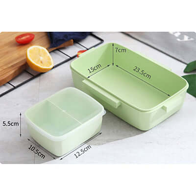 Microwave Ready Bento Lunch Box set with measurements, perfect for convenient and mess-free meals. Ideal corporate gift.