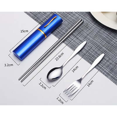 3pcs stainless steel cutlery set with folding chopsticks Corporate Gifts Singapore