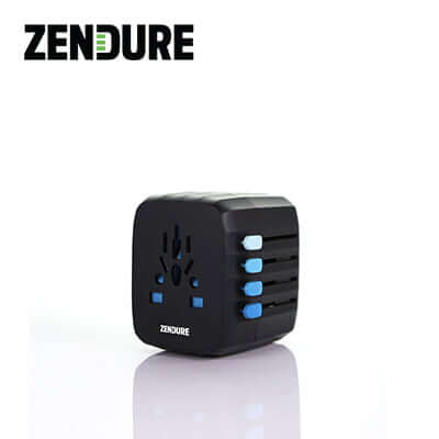 Zendure Passport Travel Adapter with multiple outlets and safety features for international travel.