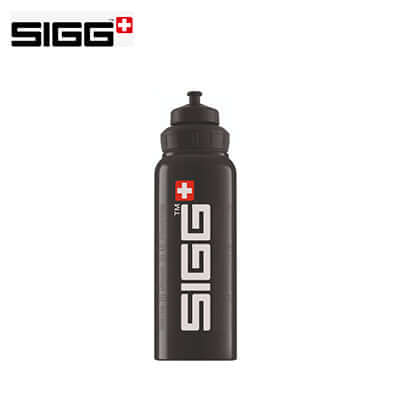 SIGG Signature 1L WMB Aluminium Water Bottle in black, ideal for corporate gifts with a leak-proof design.