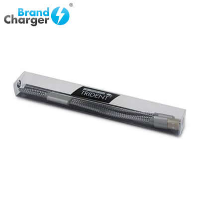 BrandCharger Trident Aluminium Charging Cable in packaging, perfect for corporate gifts and durable use.