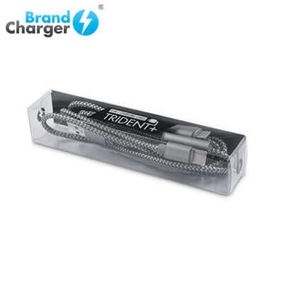 BrandCharger Trident Plus Aluminium Charging Cable in packaging, featuring a durable nylon braided design.