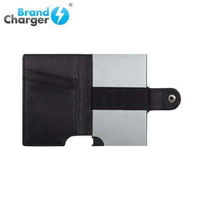 BrandCharger Wally Porto RFID Leather Credit Card Holder open view showing interior and elastic band for cash.