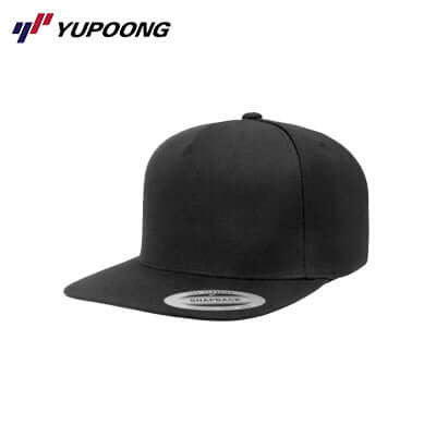 Yupoong 5089M Premium 5 Panel Snapback in classic black with hard buckram structure for durability.