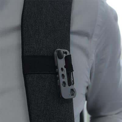 BrandCharger Twist 8 in 1 Tool attached to a strap, showcasing its sleek design and practicality.