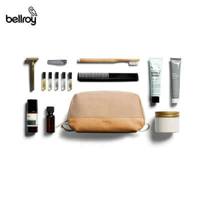 Bellroy Dopp Kit (Premium Edition) with grooming essentials, ideal for travel and as a corporate gift.