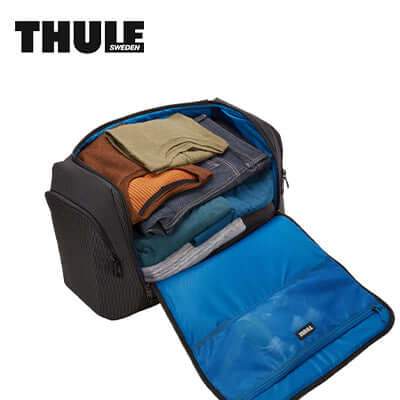 Thule Crossover 2 Duffel Bag 44L open showing organized clothes and compartments.