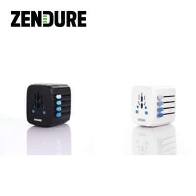 Zendure Passport Travel Adapter in black and white, ideal for corporate gift and international travel.