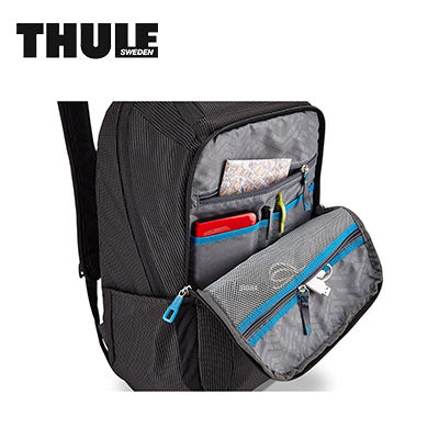 Thule Crossover 25L Laptop Backpack showcasing organized compartments for electronics and accessories.