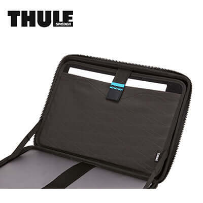 Thule Gauntlet Macbook Pro Attache Laptop Bag interior with organizational pockets for accessories.
