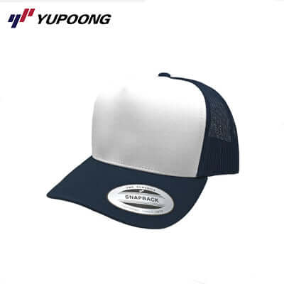 Yupoong 6005FW-B Truckers in white and navy, stylish snapback cap ideal as a corporate gift.