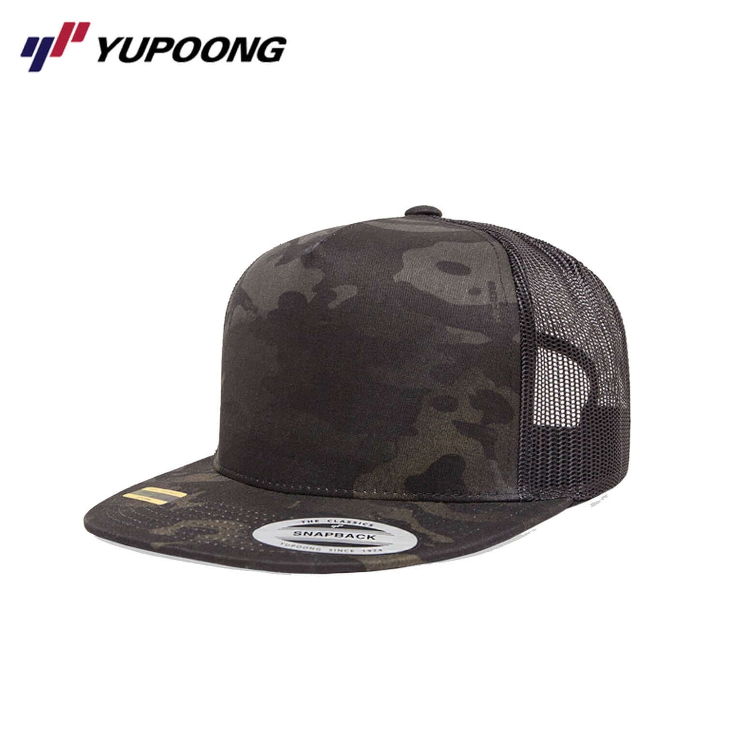 Yupoong 6006MC Classic Trucker Multicam Snapback in black MultiCam pattern, perfect corporate gift.