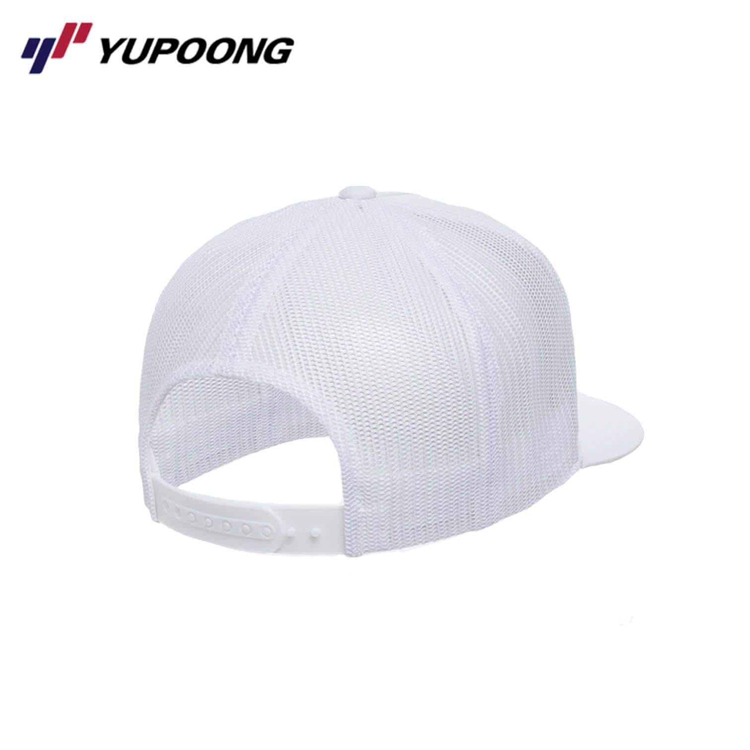 Yupoong 6006 Classic Trucker cap in white, featuring a durable mesh back and adjustable strap, perfect as a corporate gift.