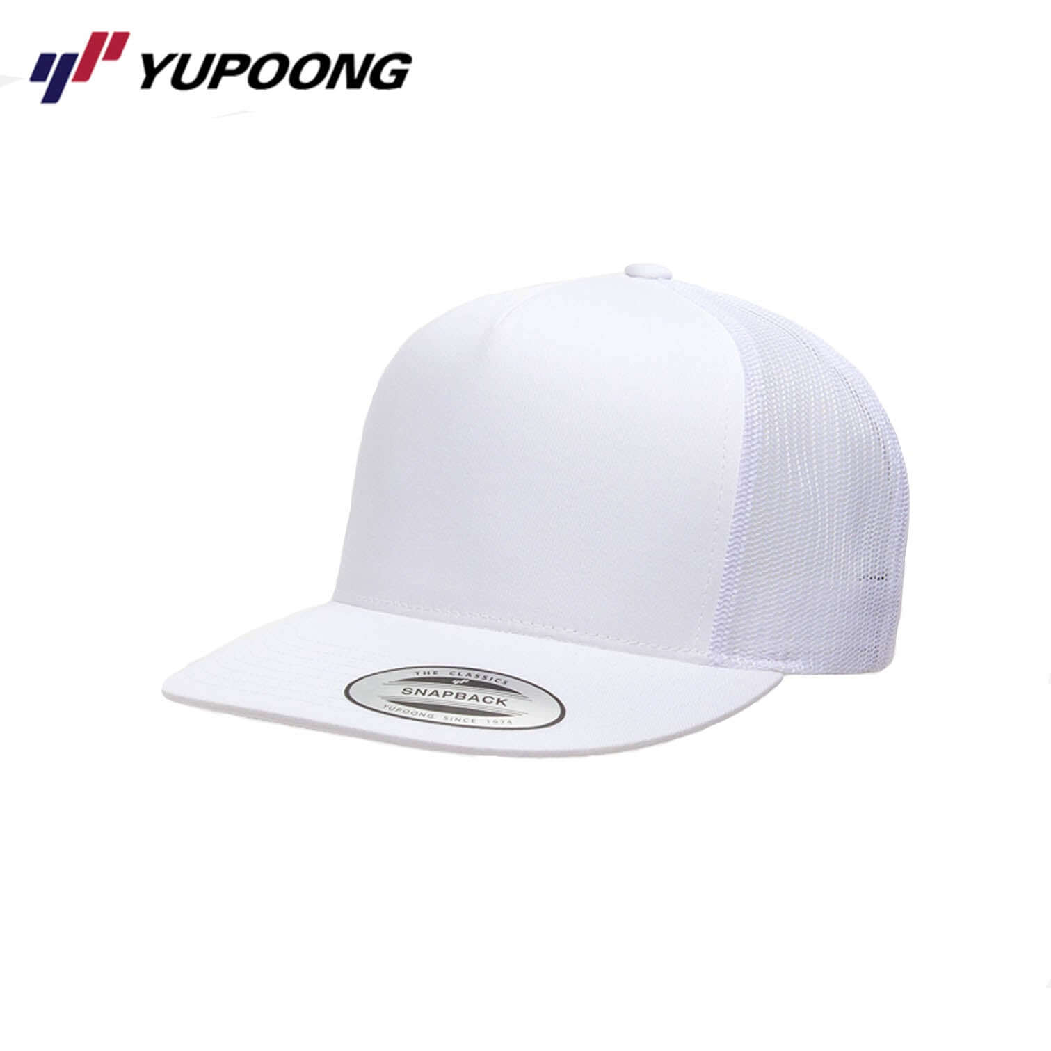 Yupoong 6006 Classic Trucker white cap, perfect for corporate gifts and stylish, versatile headwear.