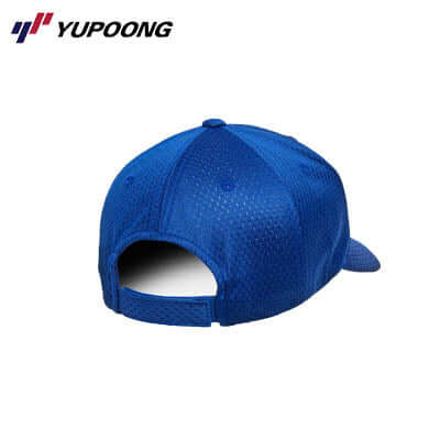 Yupoong 6008 Athletic Pro-Mesh Adjustable cap in blue, featuring a mid-profile design and hook and loop closure.