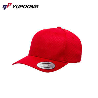 Yupoong 6008 Athletic Pro-Mesh Adjustable cap in vibrant red color, ideal for style and comfort, perfect as a corporate gift.