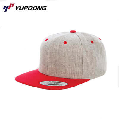 Yupoong 6089MT Premium Classic Snapback 2-tone in Heather Grey and Red profile view.