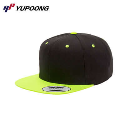 Yupoong 6089MT Premium Classic Snapback 2-tone in black and neon green, perfect for corporate gifts.