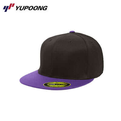Yupoong 6210T Premium 210 Fitted 2-Tone cap in Black and Purple color combination.
