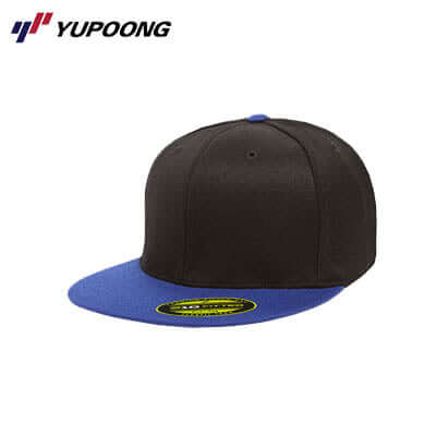 Yupoong 6210T Premium 210 Fitted 2-Tone cap in black with blue visor, perfect corporate gift.
