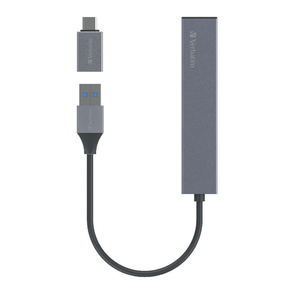 Verbatim 4-in-1 USB Hub with Type C Adaptor for enhanced connectivity and data transfer.