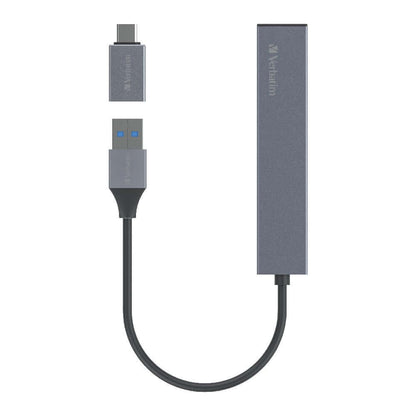 Verbatim 4-in-1 USB Hub with Type C Adaptor for enhanced connectivity and data transfer.
