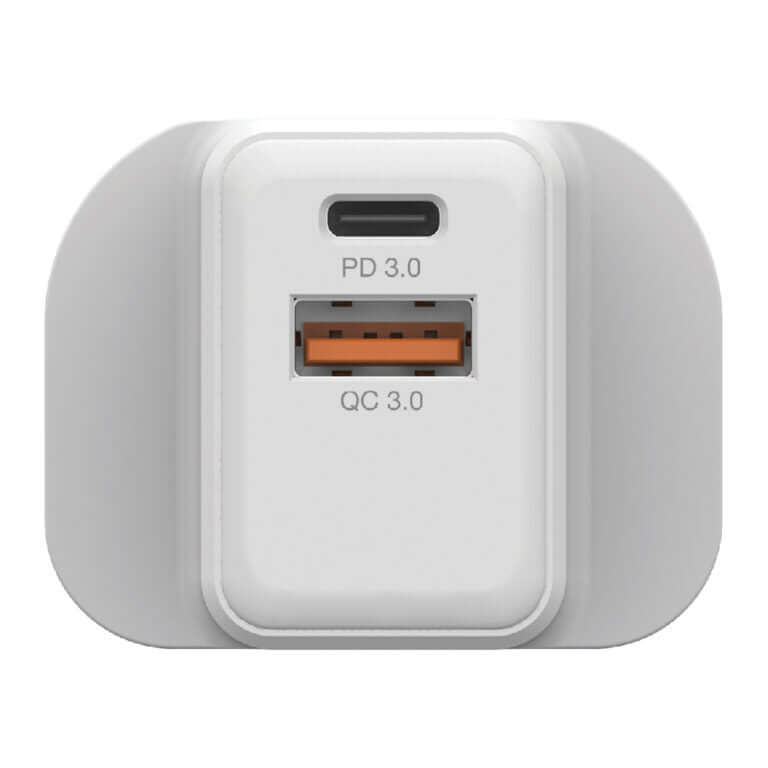 Verbatim 2 Port 20W PD & QC 3.0 USB Charger with Type C and USB-A ports.