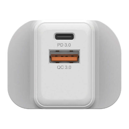 Verbatim 2 Port 20W PD & QC 3.0 USB Charger with Type C and USB-A ports.