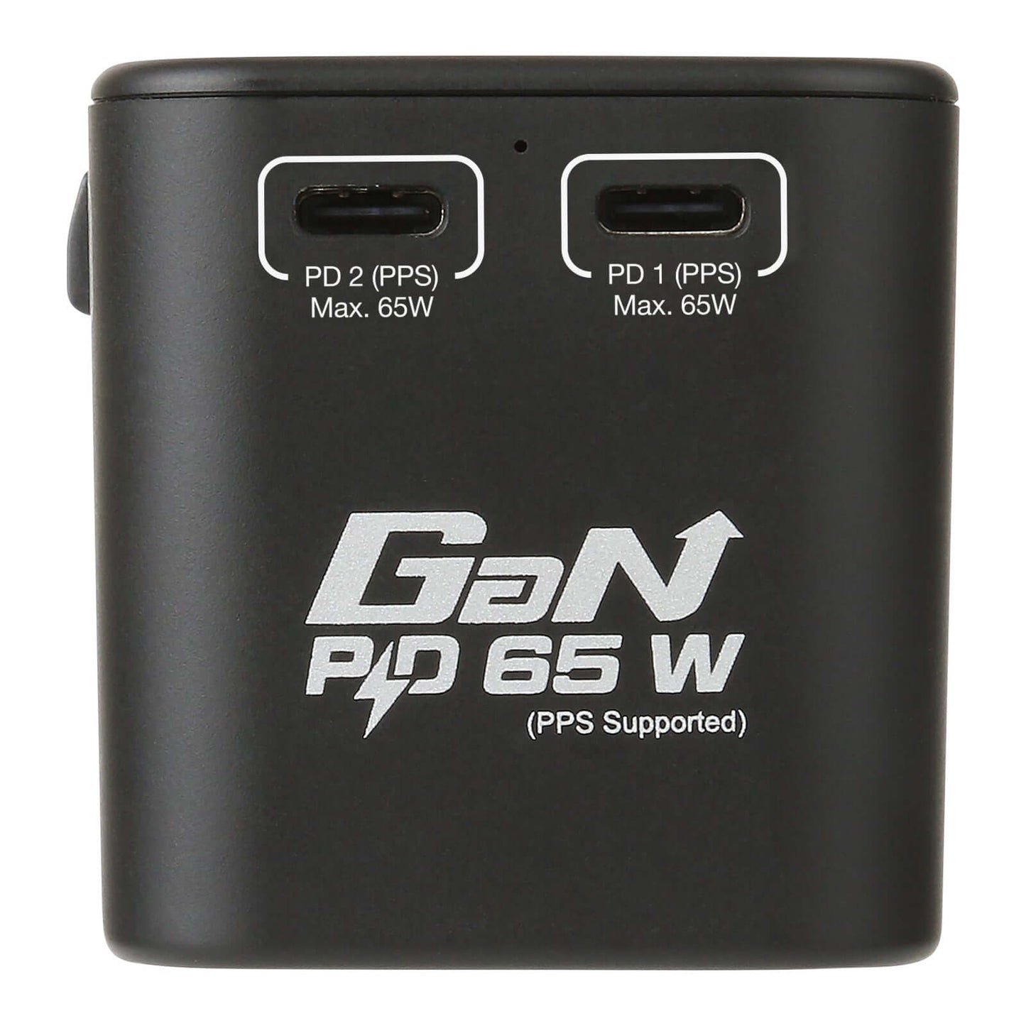Verbatim 3 Port 65W PD 3.0 & QC 3.0 GaN Universal Travel Adaptor showing dual Type C ports with 65W fast charging