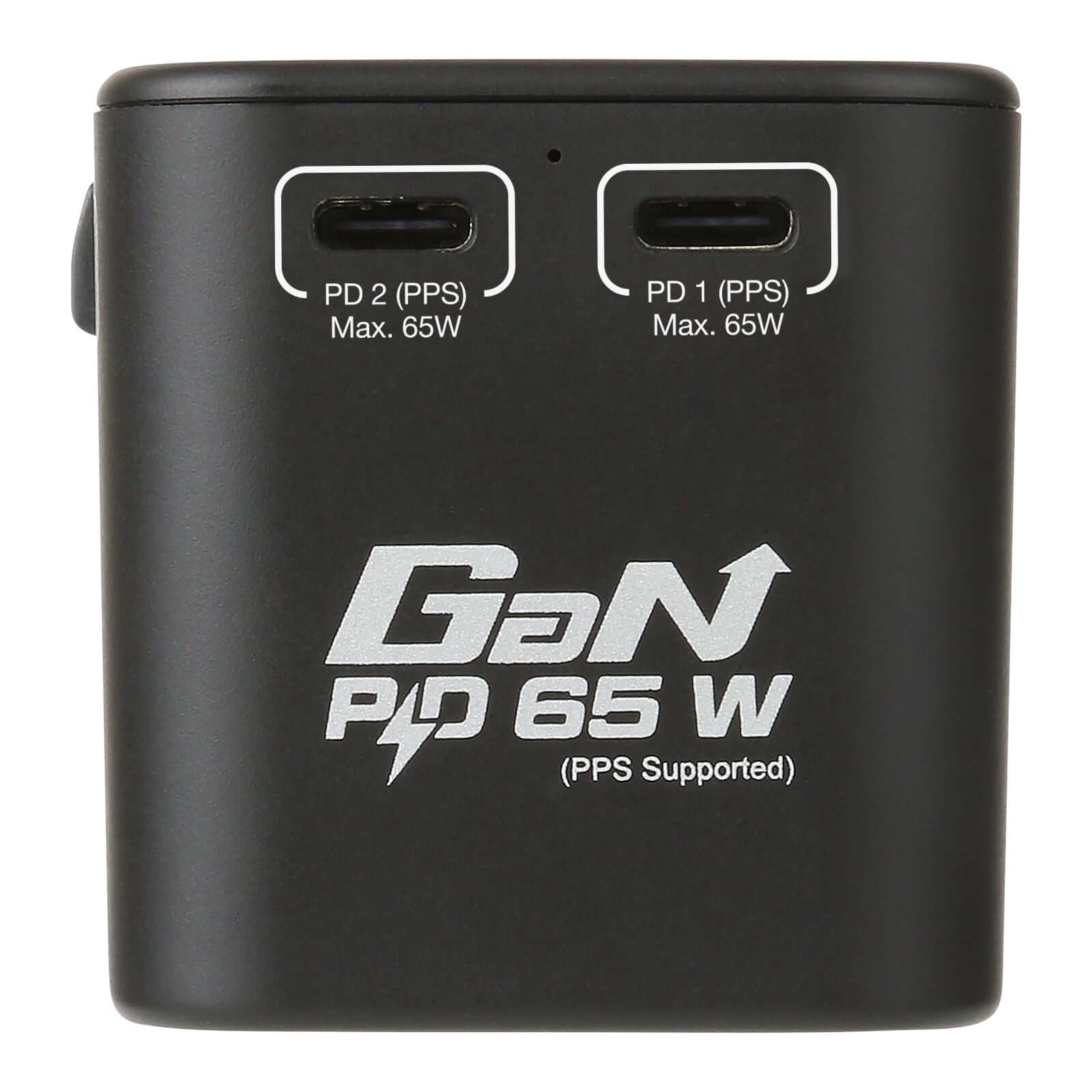 Verbatim 3 Port 65W PD 3.0 & QC 3.0 GaN Universal Travel Adaptor showing dual Type C ports with 65W fast charging
