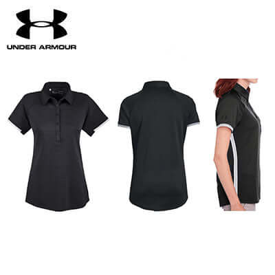 Under Armour Corp Rival Polo Shirt showcasing front, back, and side views, perfect for corporate gifts.
