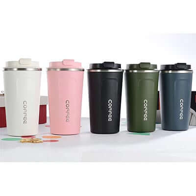 Stainless Steel coffee Thermo Mug in various colors, ideal for hot beverages and perfect as a Corporate Gift.