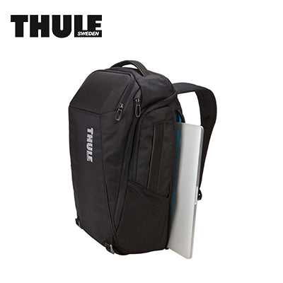 Thule Accent 28L Laptop Backpack displayed with a sleek design and a laptop inserted, ideal corporate gift.