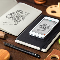 MOLESKINE Smart Writing Set displayed with notebook, smart pen, and smartphone capturing sketches for corporate gift in Singapore.
