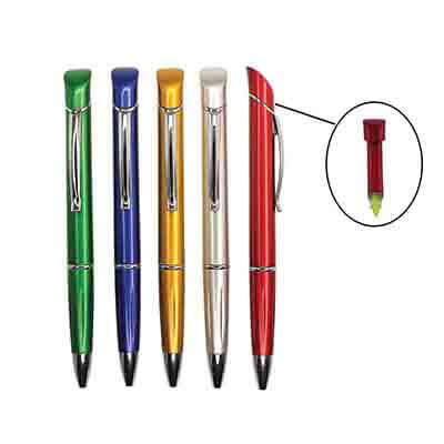 Ballpen with Highlighter set in vibrant colors including green, blue, orange, silver, and red.