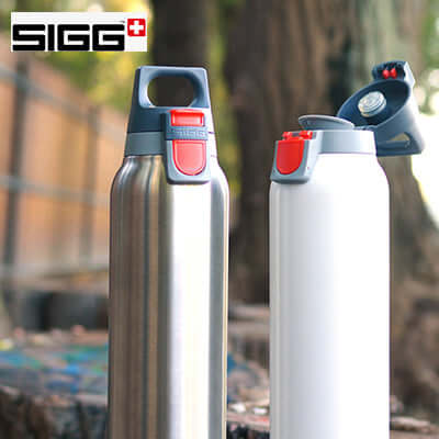 SIGG Hot & Cold One 500ml Thermo Flask in stainless steel and white design for corporate gift ideas.