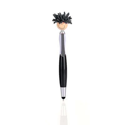 Screen Cleaner Stylus Pen featuring a playful smiley design and microfiber hair for touchscreen cleaning.