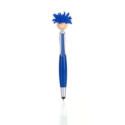 Screen Cleaner Stylus Pen with playful smiley design and blue chenille microfiber cleaner top.