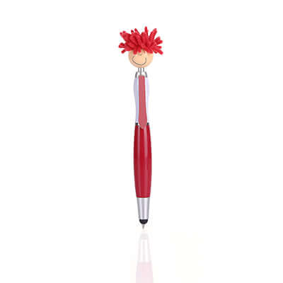 Screen Cleaner Stylus Pen with a playful smiley design and chenille microfiber hair for screens.